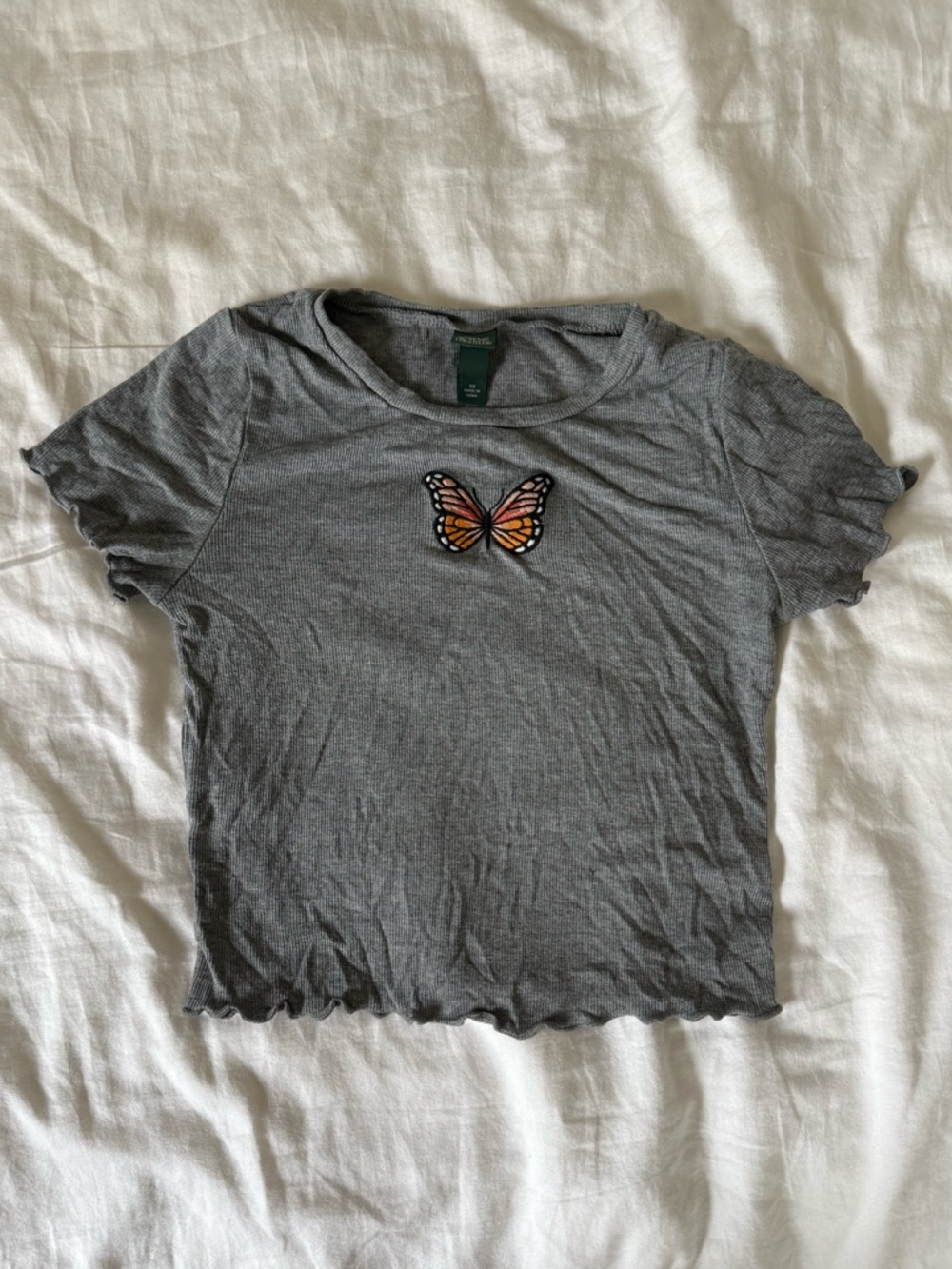 wild fable Gray Crop Top with Orange Butterfly Patch